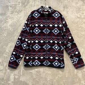 Amazon Essentials Fleece Jacket Men XL Blue Burgundy Southwestern Geometric Zip